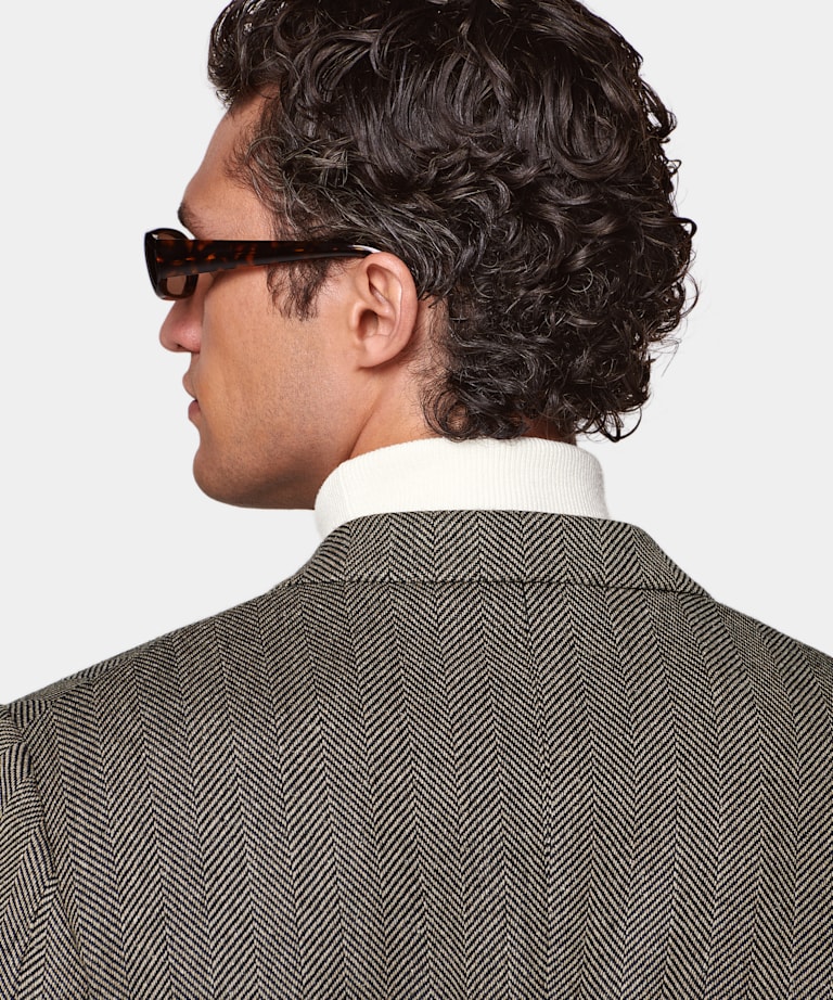 Brown Herringbone Tailored Fit Milano Blazer