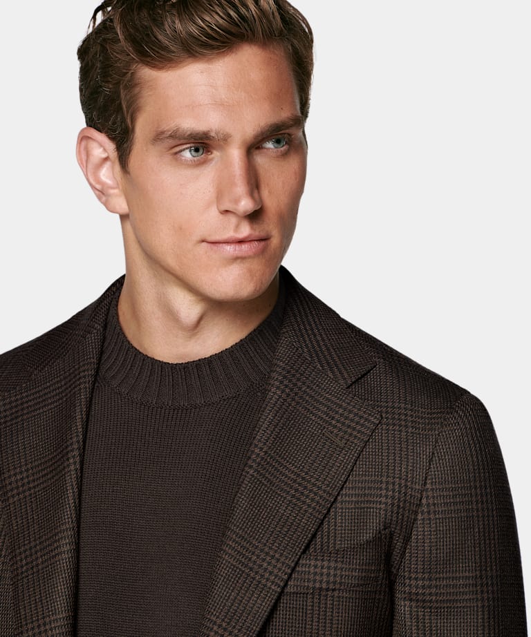 Brown Checked Tailored Fit Havana Blazer