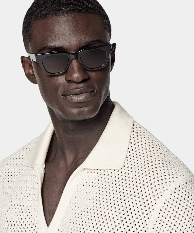 Poloshirt Crochet knopffrei off-white