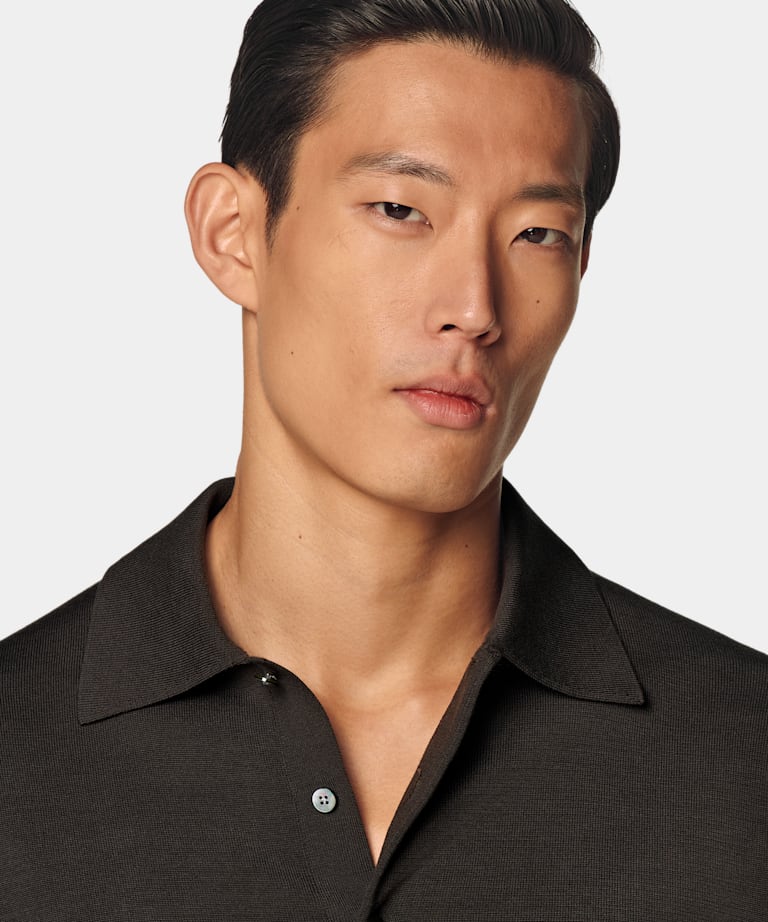 Dark Brown Long Sleeve Polo