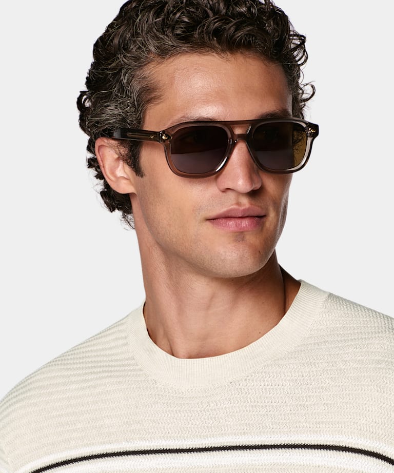 Sand Striped Jacquard Short Sleeve Crewneck