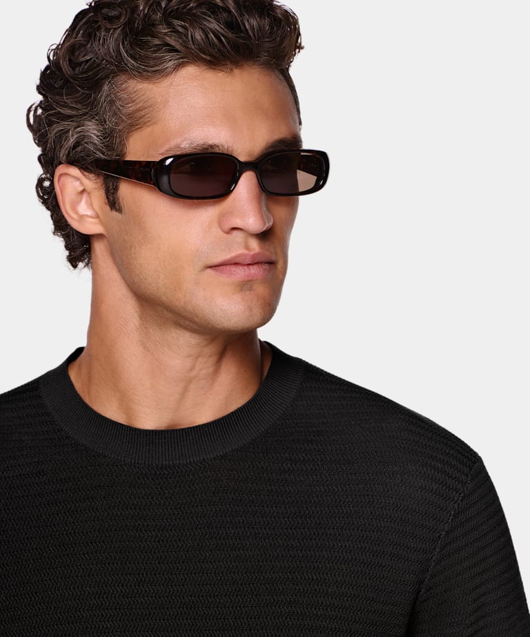 Black Jacquard Short Sleeve Crewneck