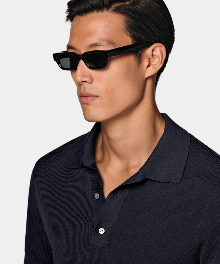 Polo de canal&eacute; azul marino