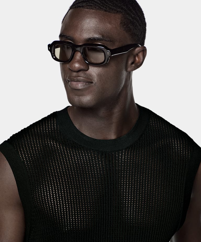 Black Crochet Sleeveless Crewneck