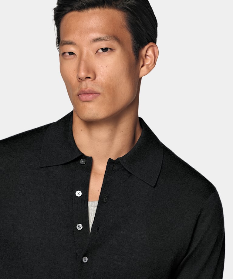 Black Long Sleeve Polo