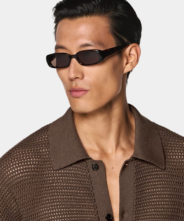 Mid Brown Crochet Polo Cardigan