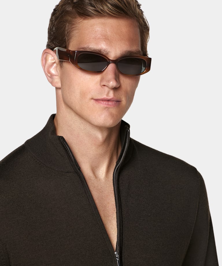 Dark Brown Merino Half Zip