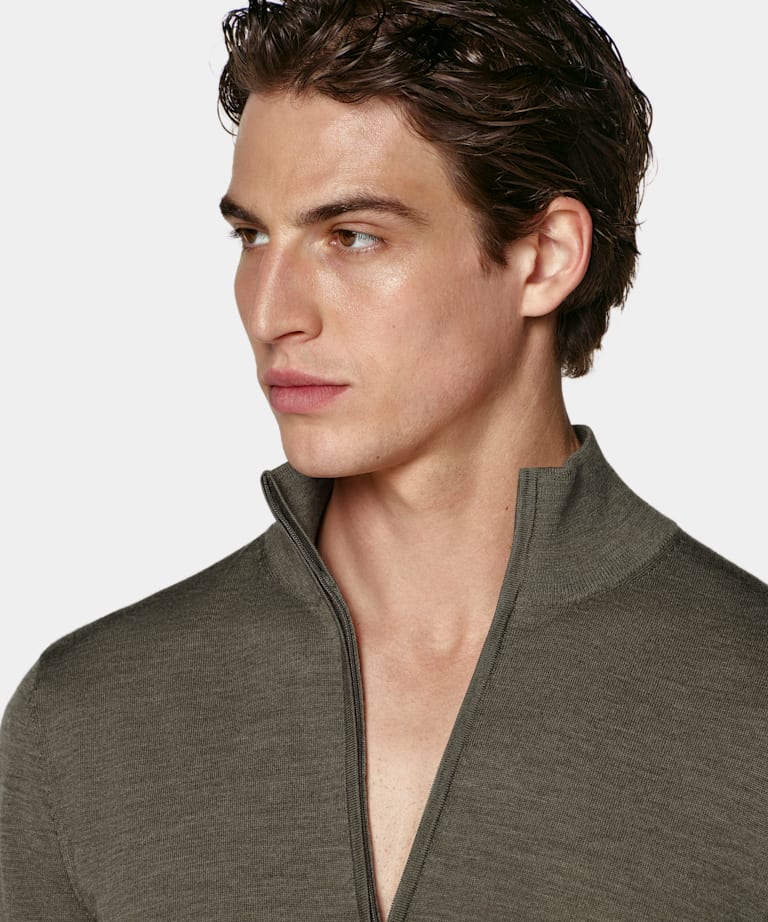 Mid Green Merino Half Zip