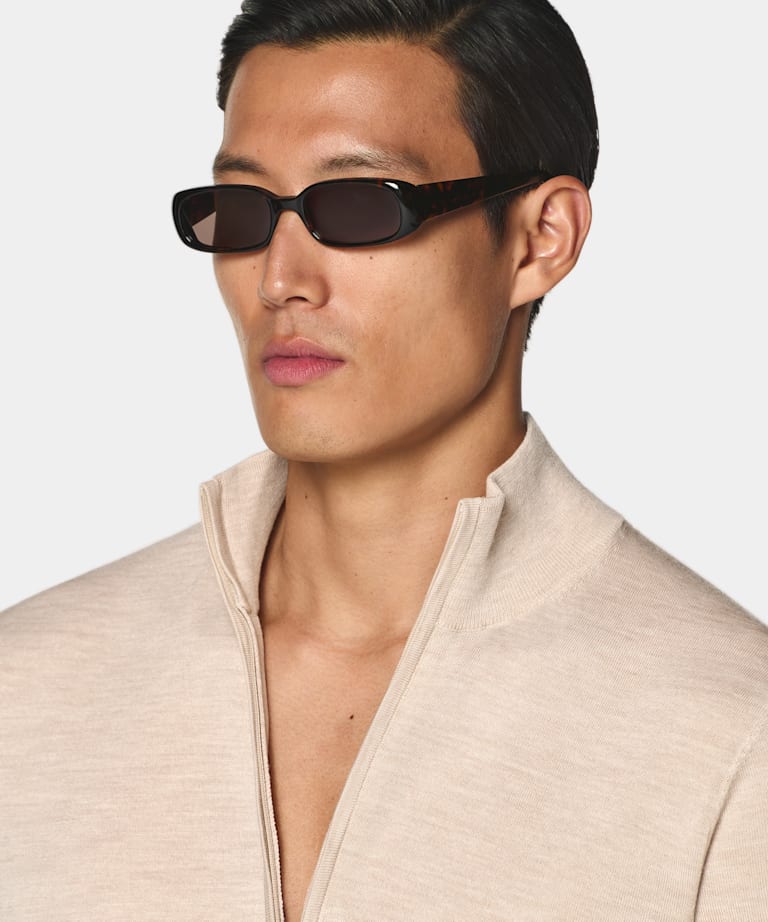 Light Brown Merino Half Zip