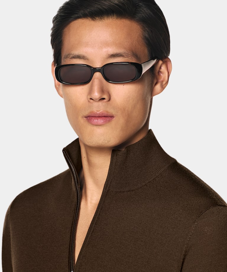 Mid Brown Merino Half Zip