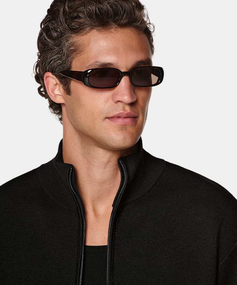 Black Merino Zip Cardigan