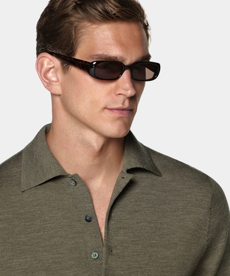 Mid Green Merino Long Sleeve Polo