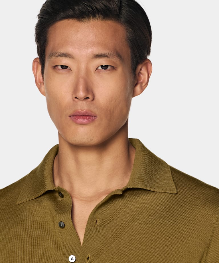 Mid Yellow Merino Long Sleeve Polo