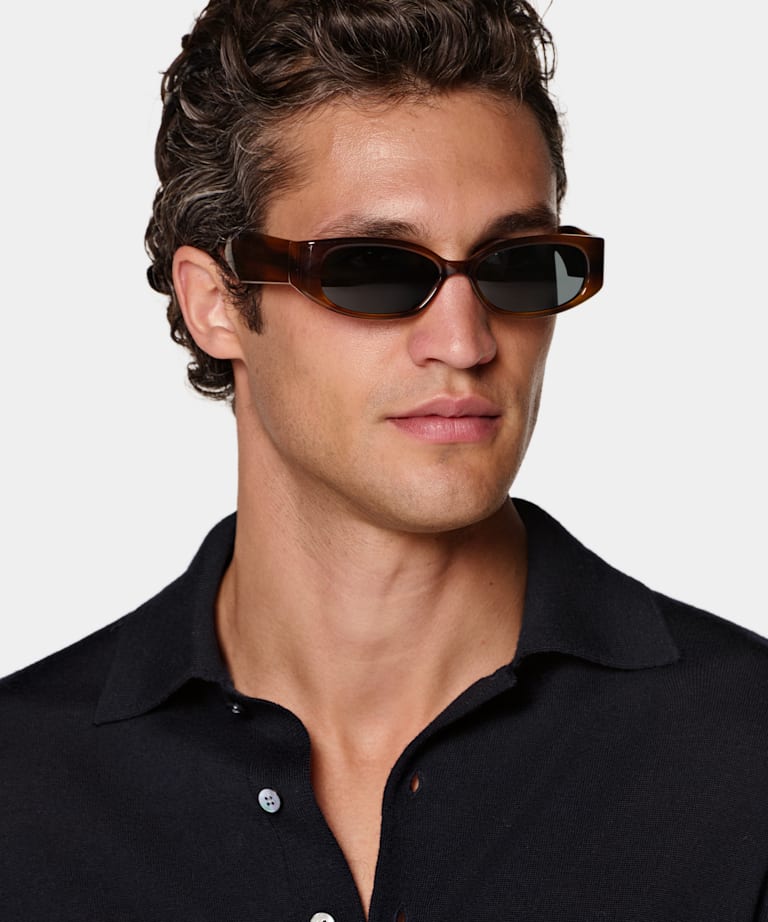 Navy Merino Long Sleeve Polo