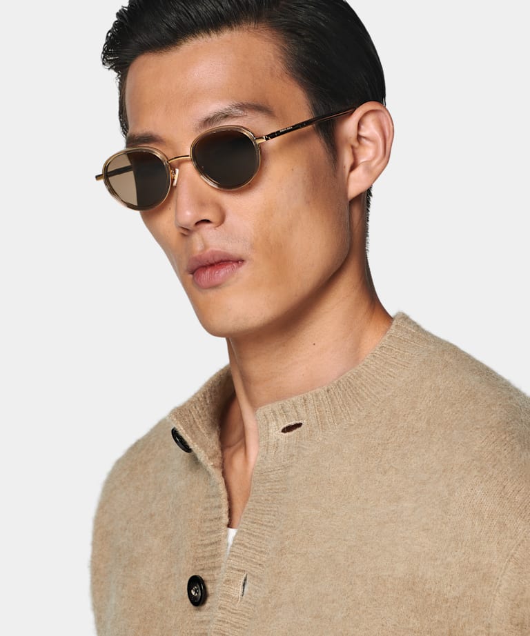 Mid Brown Crewneck Cardigan