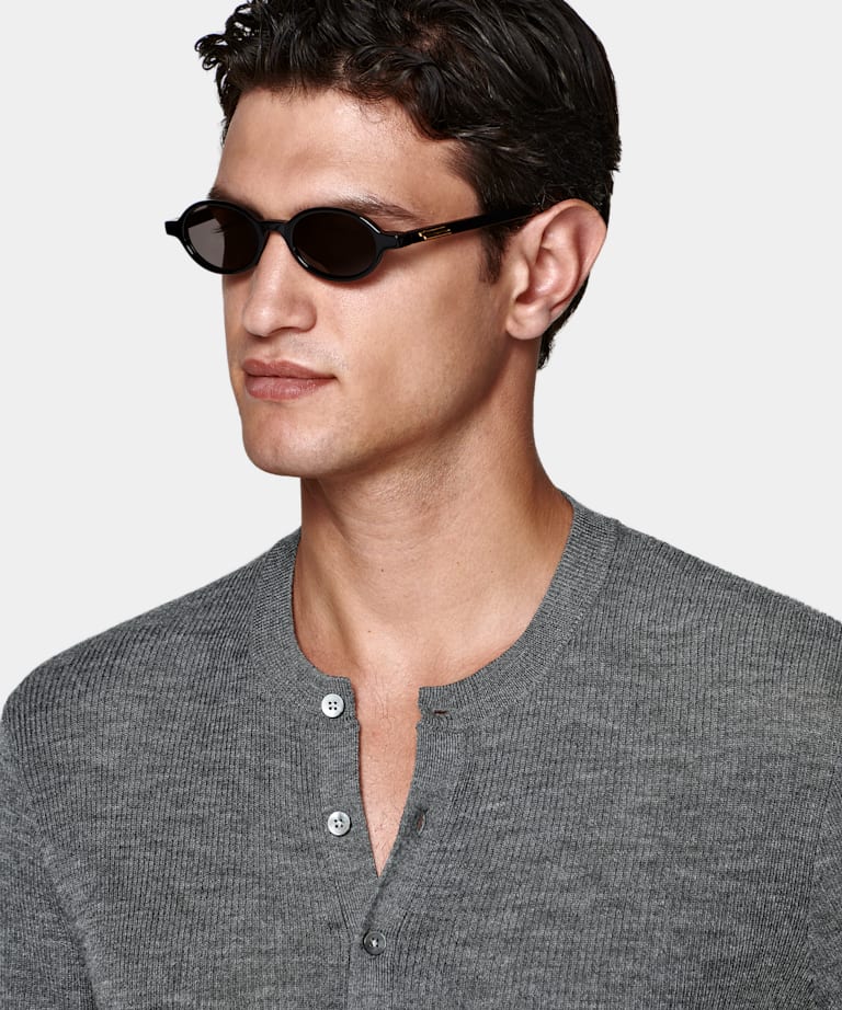 Mid Grey Ribbed Henley