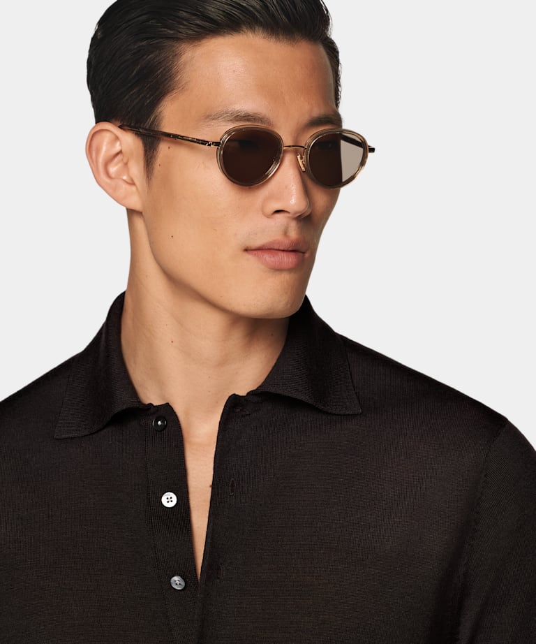 Dark Brown Long Sleeve Polo