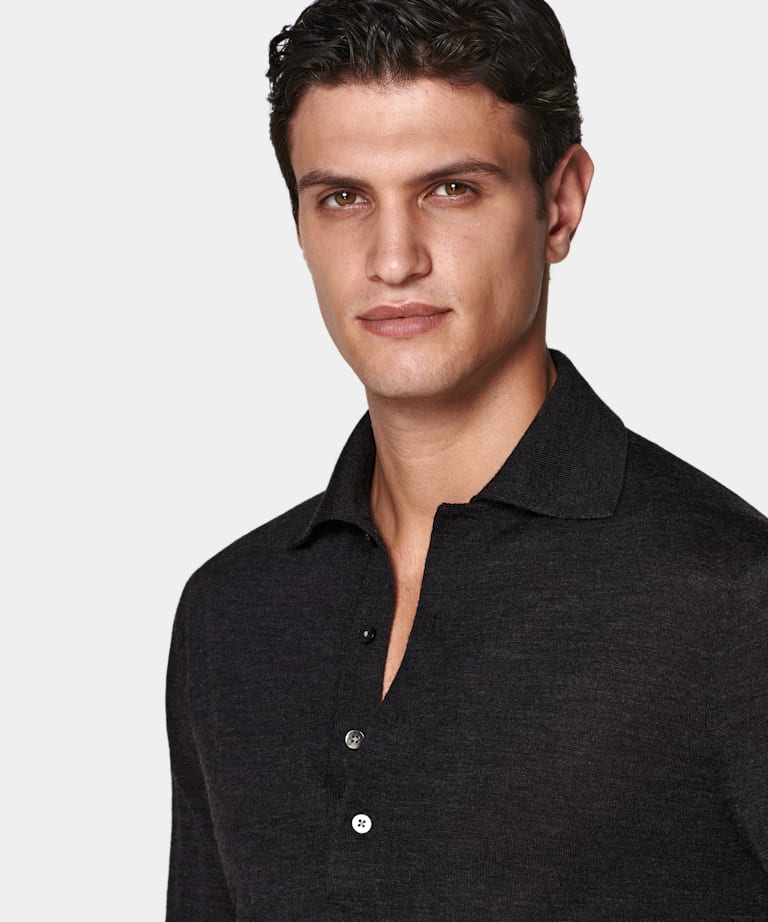Dark Grey Long Sleeve Polo