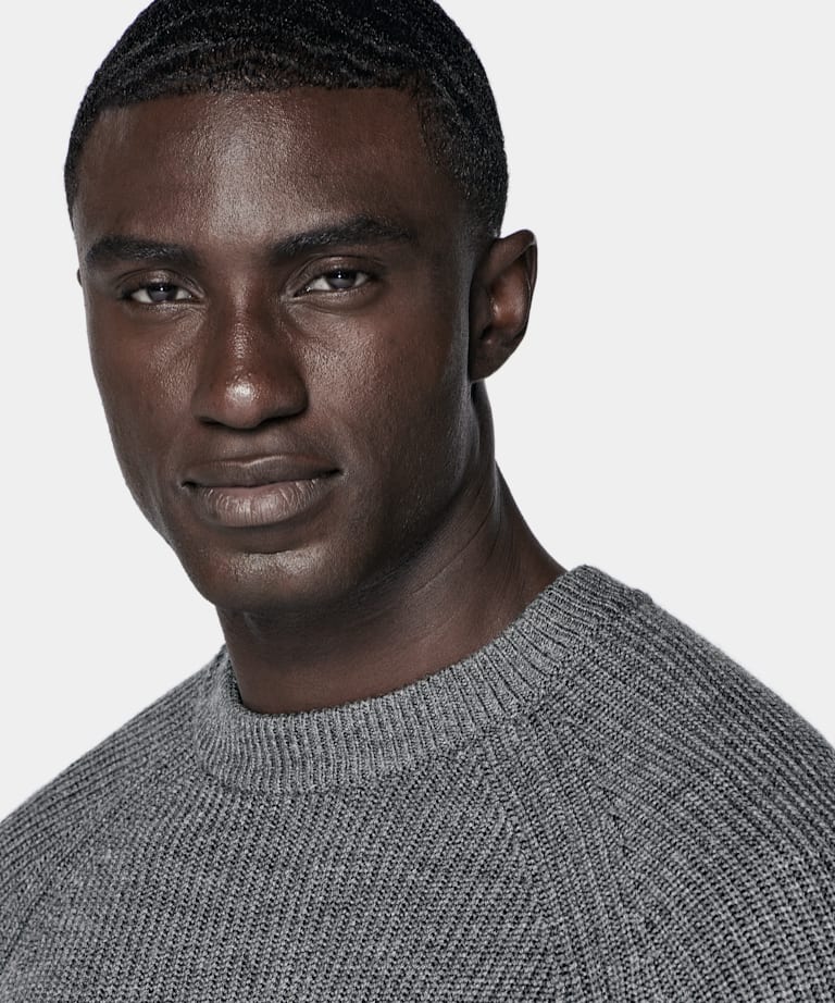 Mid Grey Ribbed Crewneck