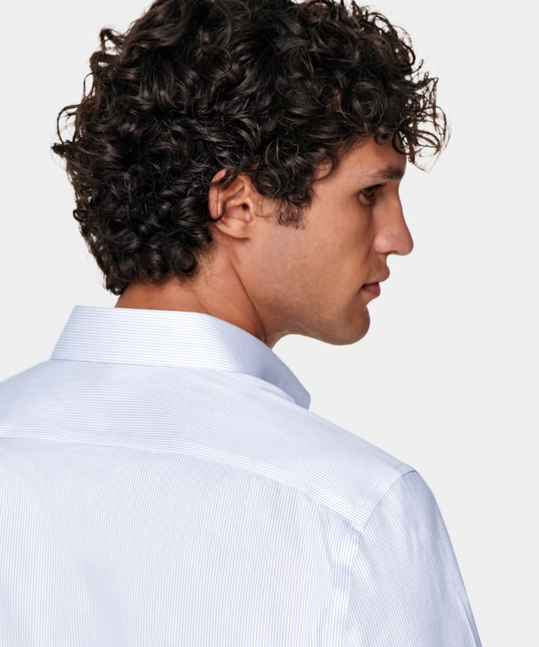 Camisa de sarga blanca a rayas corte Slim