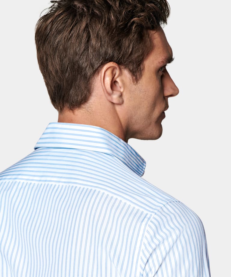 Camisa azul a rayas popelina corte Slim