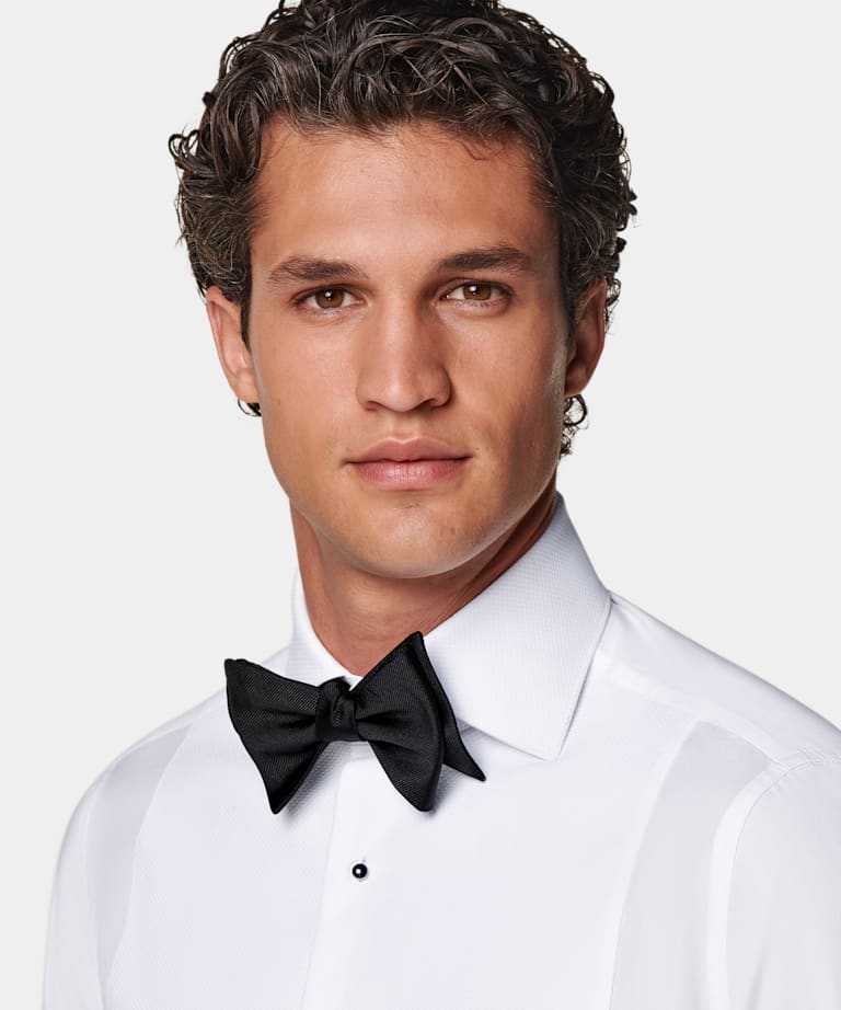 White Piqué Tailored Fit Tuxedo Shirt