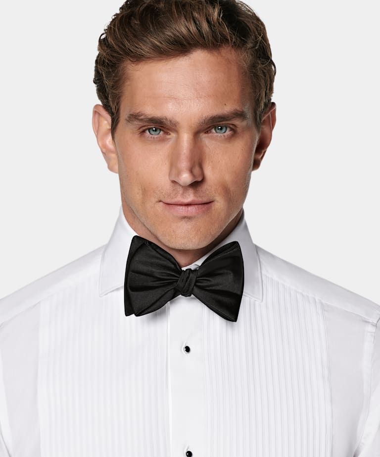 White Plisse Tailored Fit Tuxedo Shirt