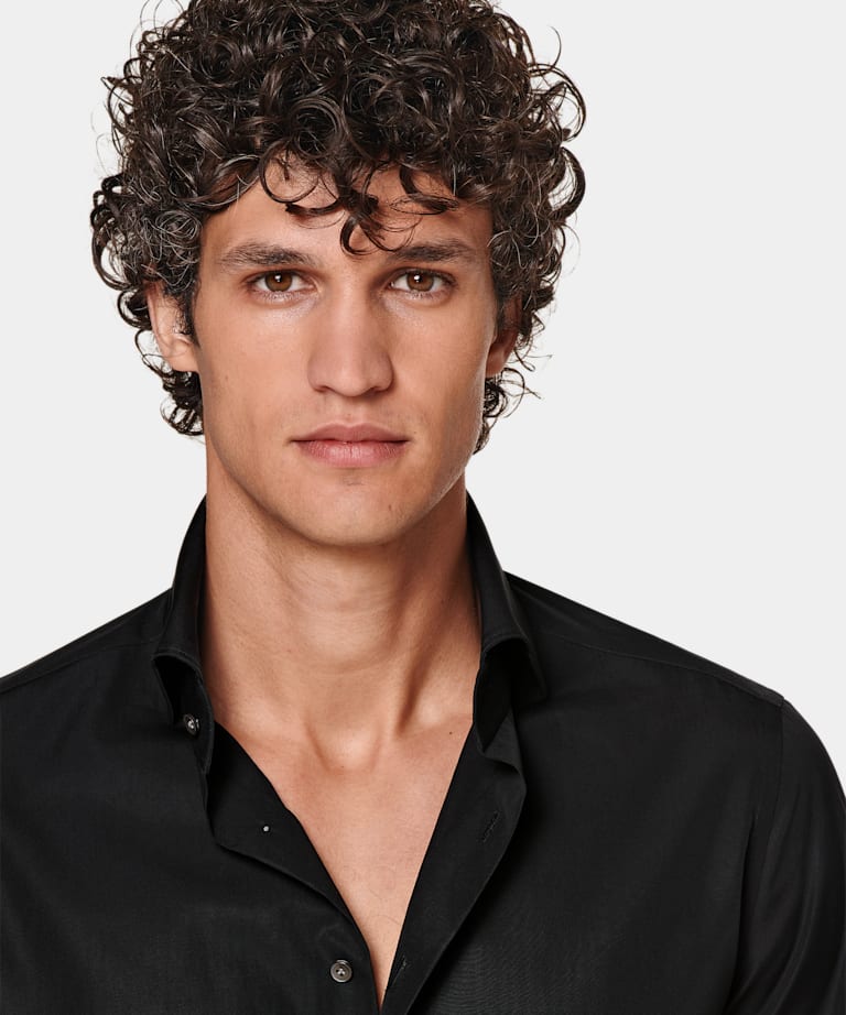Popeline-Hemd schwarz Tailored Fit