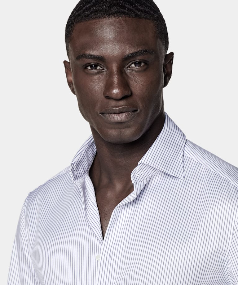 Navy Striped Twill Tailored Fit Shirt