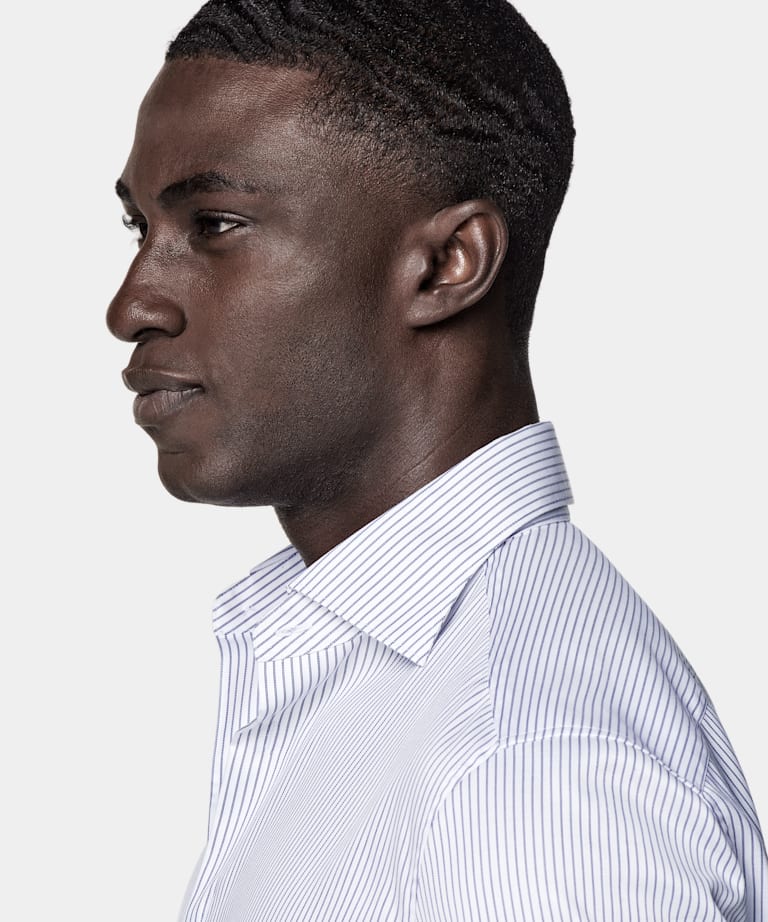 Navy Striped Twill Tailored Fit Shirt