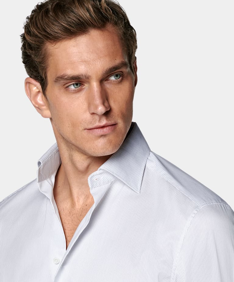White Striped Twill Tailored Fit Shirt
