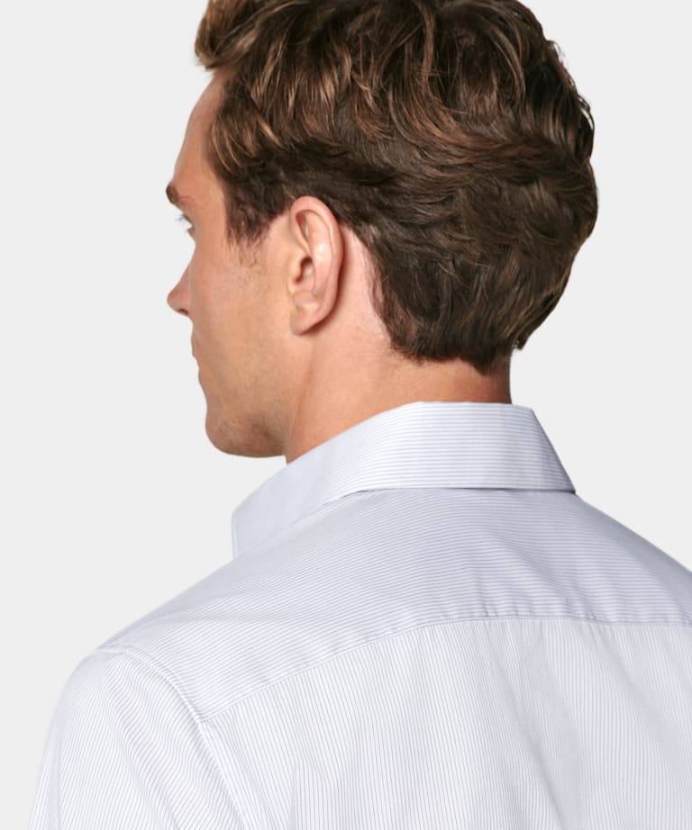 White Striped Twill Tailored Fit Shirt