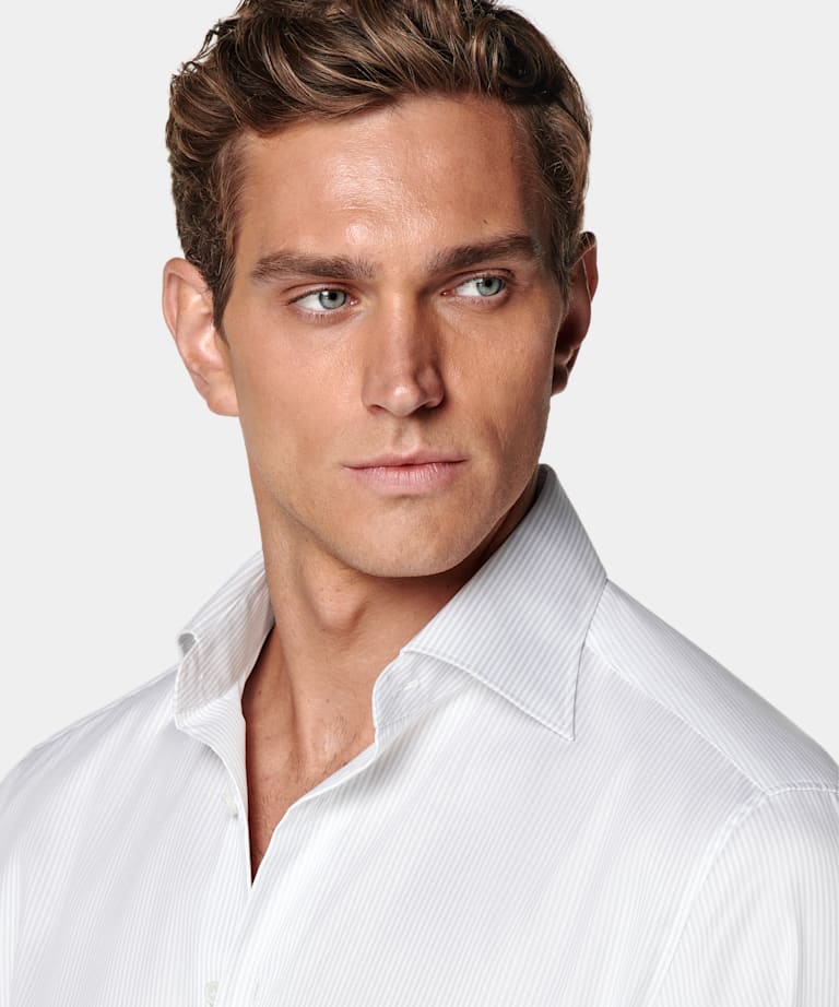 Grey Striped Twill Tailored Fit Shirt