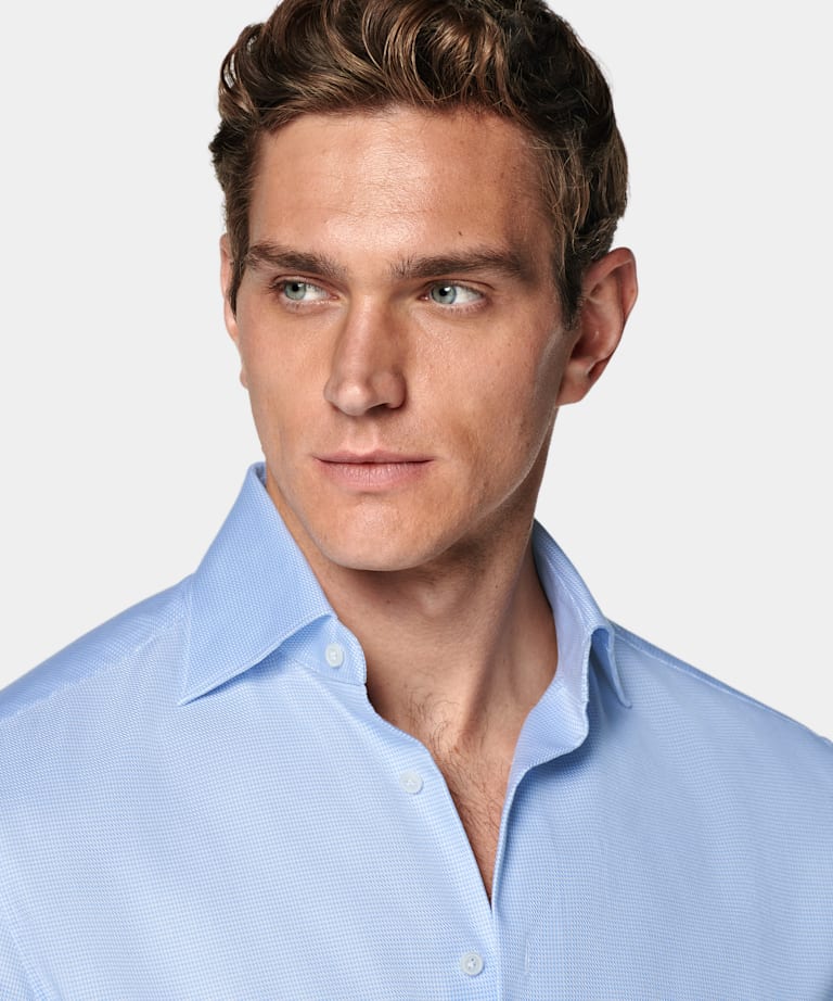 Light Blue Houndstooth Houndstooth Tailored Fit Shirt
