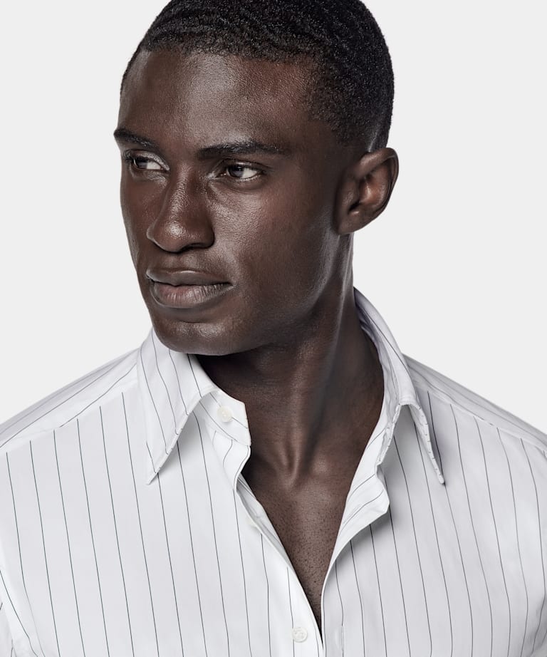 White Striped Point Collar Tailored Fit Shirt