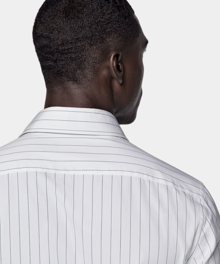 White Striped Point Collar Tailored Fit Shirt