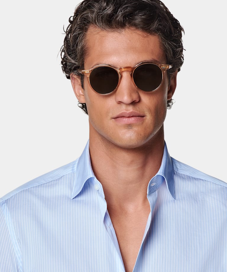 Blue Striped Poplin Tailored Fit Shirt