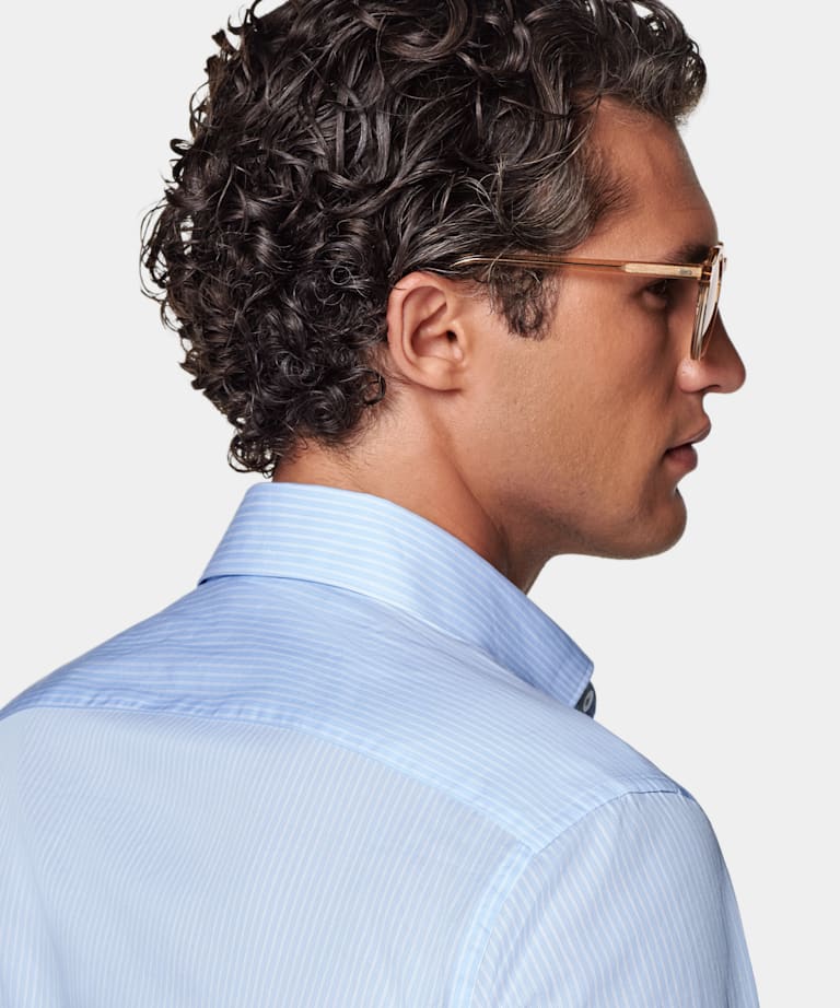 Blue Striped Poplin Tailored Fit Shirt