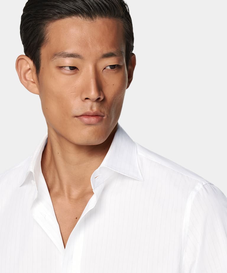 Light Grey Striped Poplin Tailored Fit Shirt