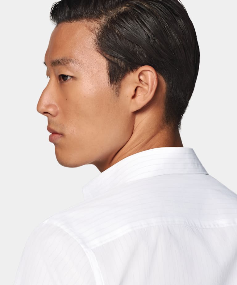 Light Grey Striped Poplin Tailored Fit Shirt