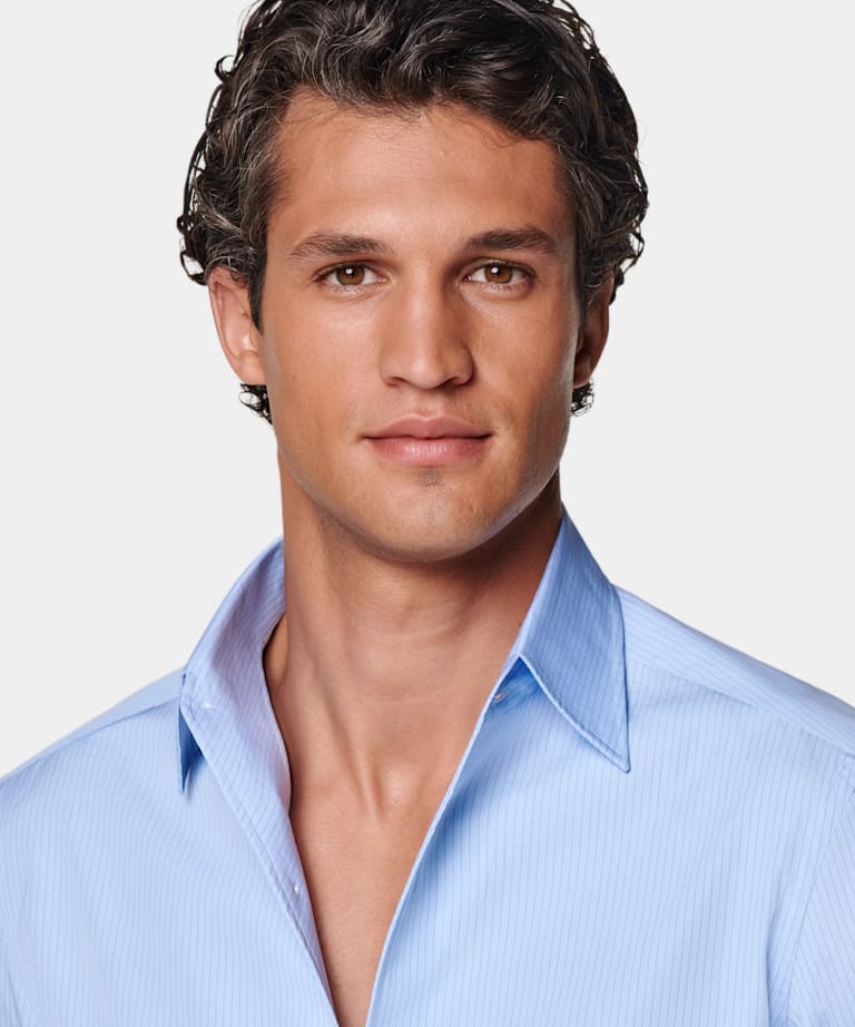 Mid Blue Striped Tailored Fit Shirt