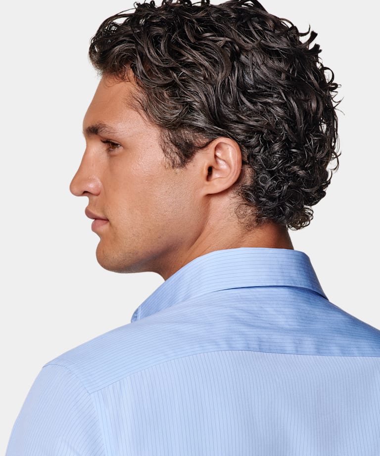 Mid Blue Striped Tailored Fit Shirt