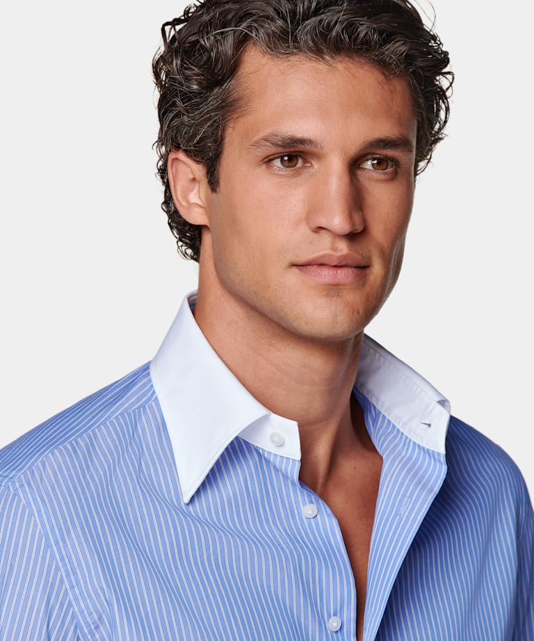 Light Blue Striped Tailored Fit Shirt
