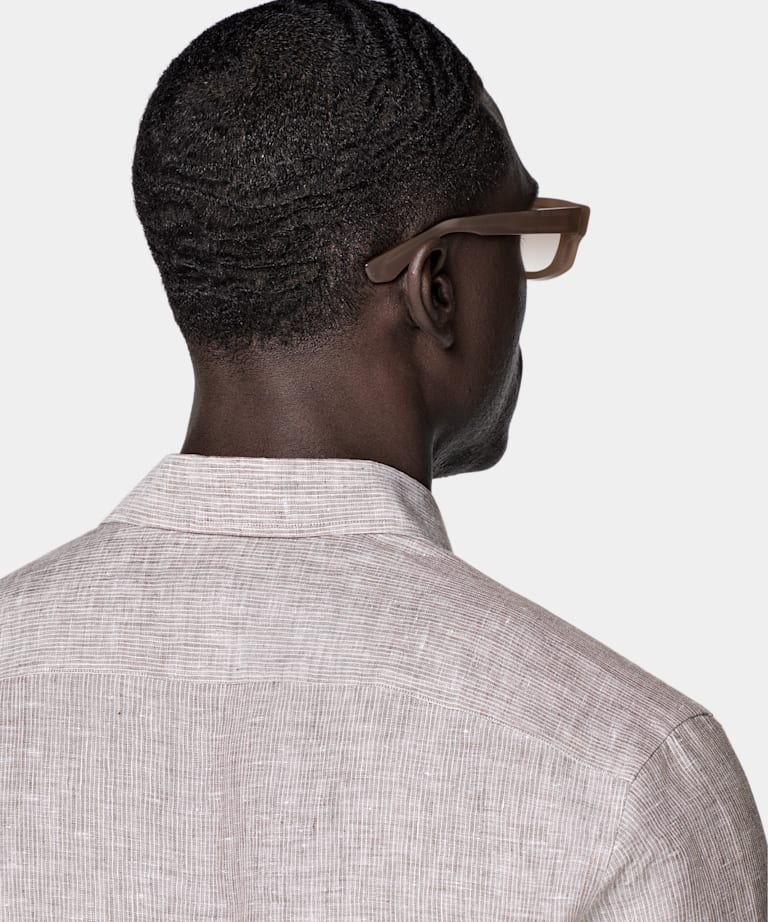 Brown Striped Tailored Fit Shirt