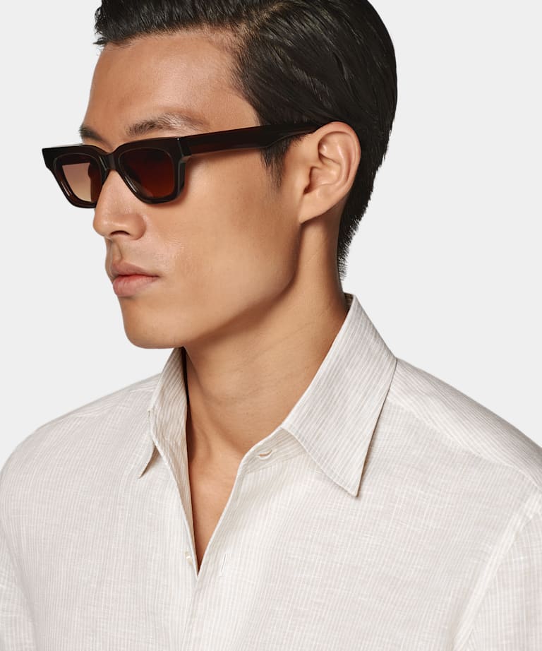 Sand Striped Tailored Fit Shirt