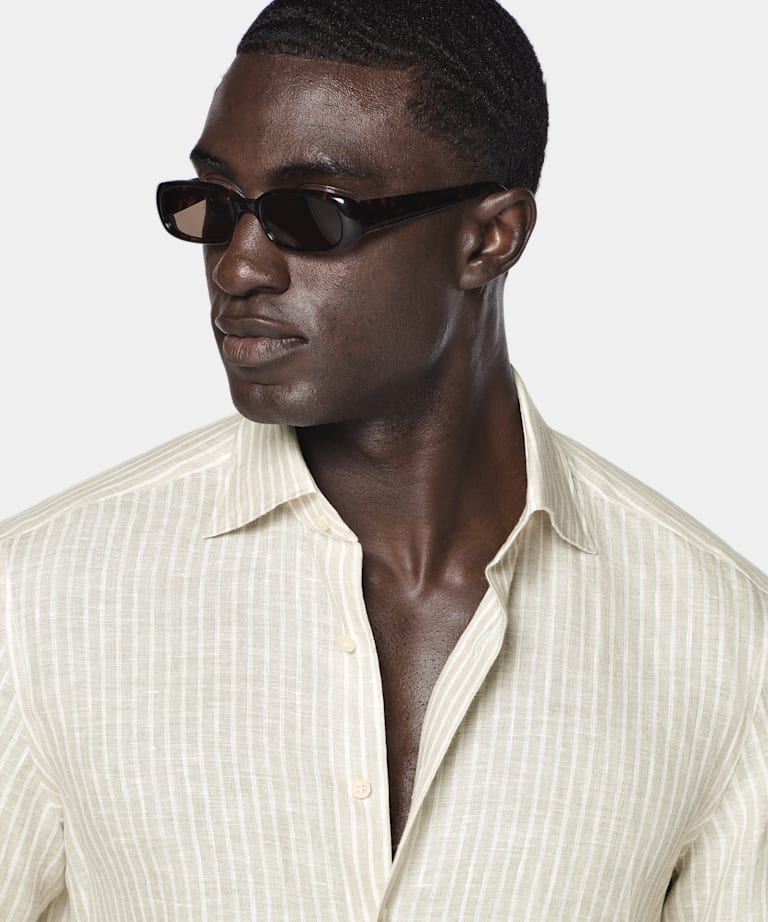 Light Brown Striped Linen Shirt