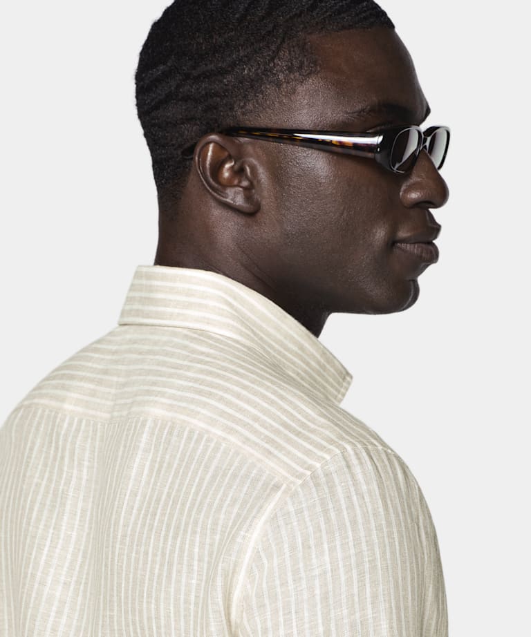 Light Brown Striped Linen Shirt