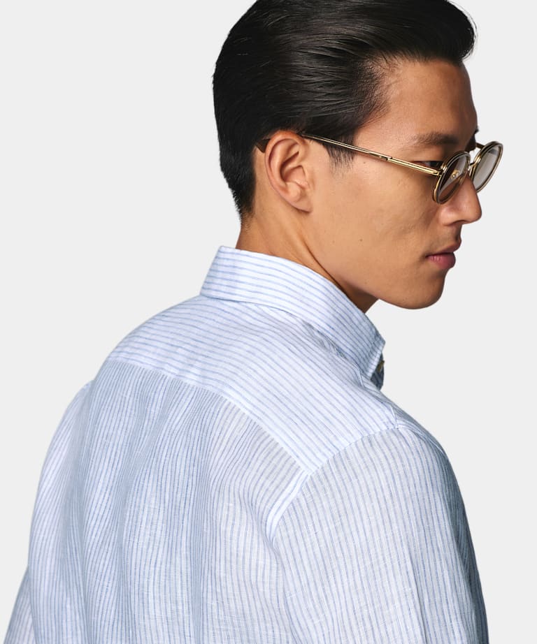 Mid Blue Striped Linen Shirt