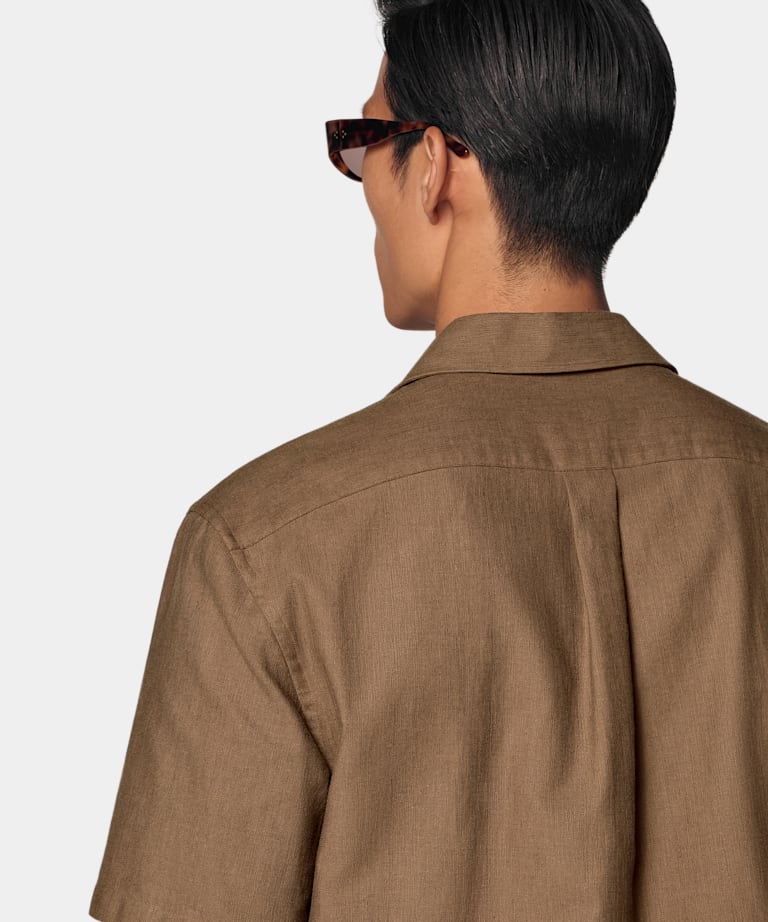 Mid Brown Cotton Short Sleeve Shirt