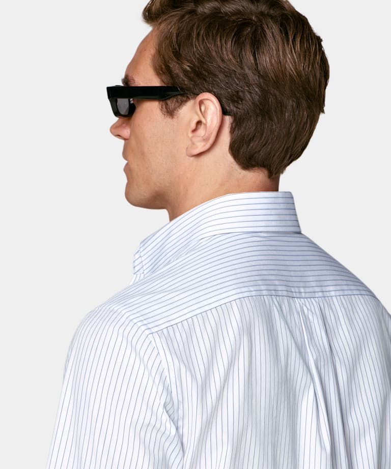 Mid Blue Striped Classic Collar Shirt